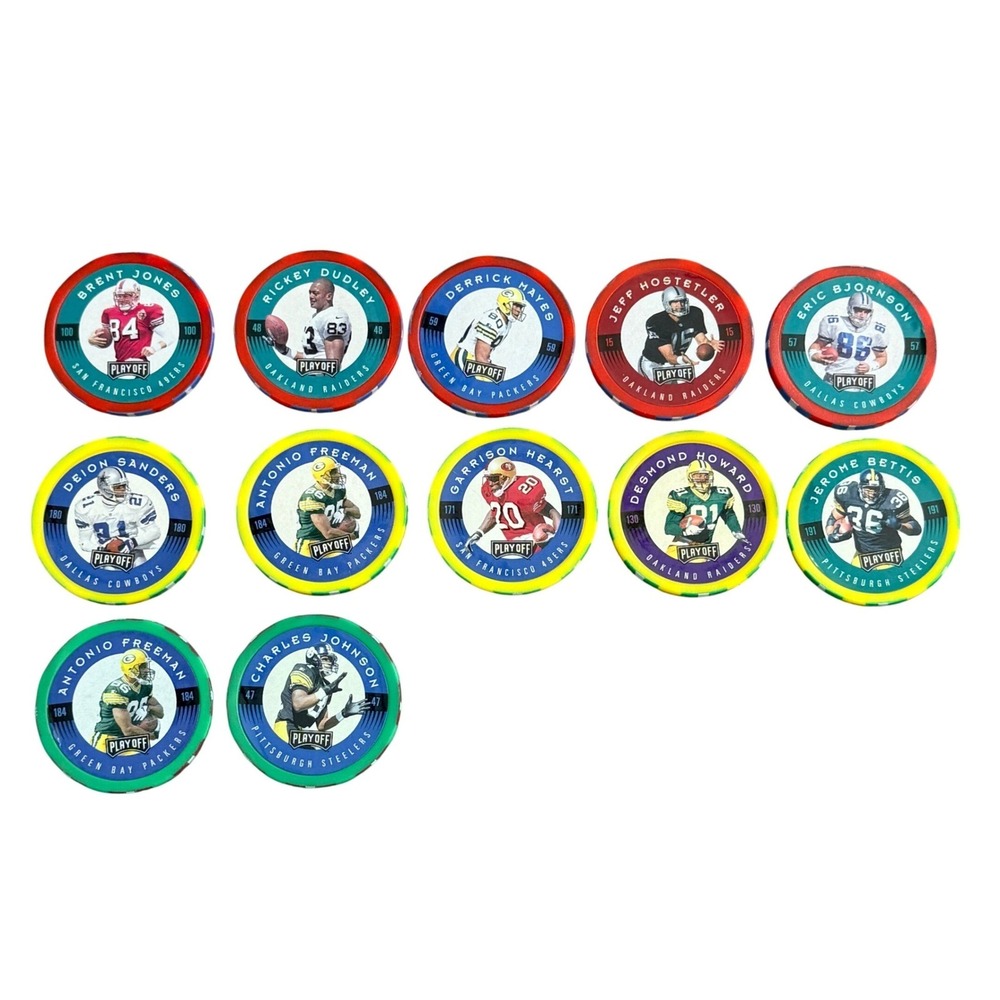 Playoff Chip Shot NFL Poker Chips Deion Sanders Jerome Bettis Multi 12pc 1997